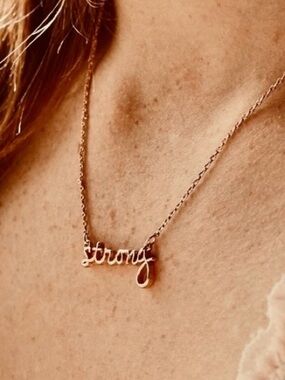 New “Strong” Script Pendant Necklace - Gold
